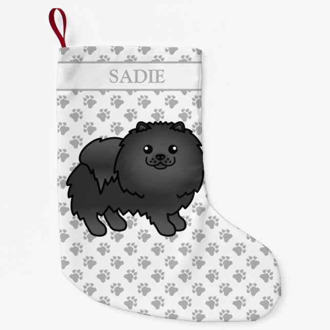 Meia De Natal Pequena Cão e nome do desenho animado branco da Pomerânia  (Frente)