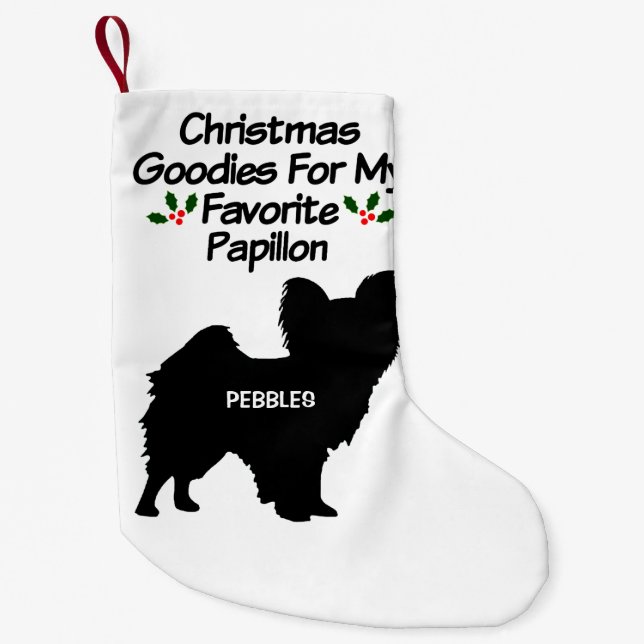 Meia De Natal Pequena Cão Papillon Favorito de Natal (Frente)