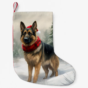 Meia De Natal Pequena Cão Pastor Alemão na Neve de Natal