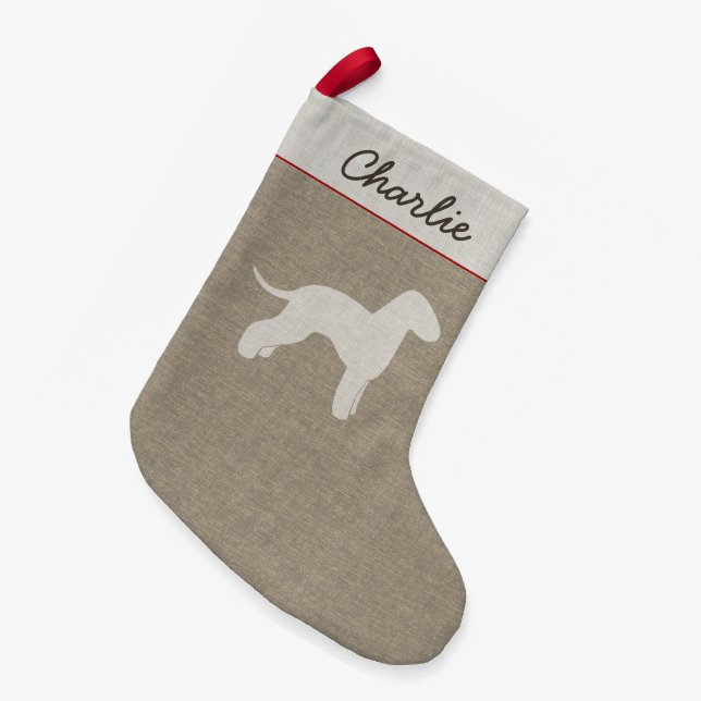 Meia De Natal Pequena Cão Personalizado Bedlington Terrier Silhouette (Frente (Pendurada))