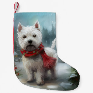 Meia De Natal Pequena Cão Terrier West Highland Branco na Neve Natal