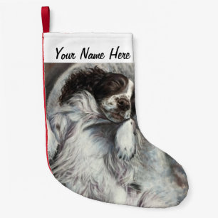 Meia De Natal Pequena Cãozinho de Springer Spaniel dormindo no brinqued