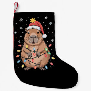 Meia De Natal Pequena Capivara de Natal com Chapéu de Papai Noel Luzes d