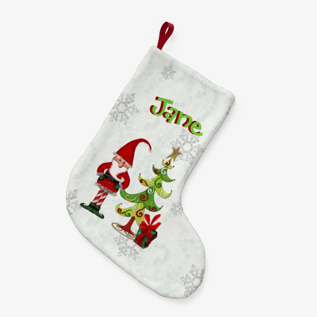 Meia De Natal Pequena Caracteres 3D de Natal Whimsey PERSONALIZADOS (Frente (Pendurada))