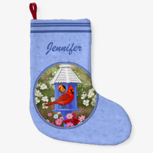 Meia De Natal Pequena Cardinhos e Azul-Casinha-redonda