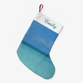 Meia De Natal Pequena Caribe Horizonte Turquesa Tropical Azul