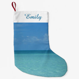 Meia De Natal Pequena Caribe Horizonte Turquesa Tropical Azul