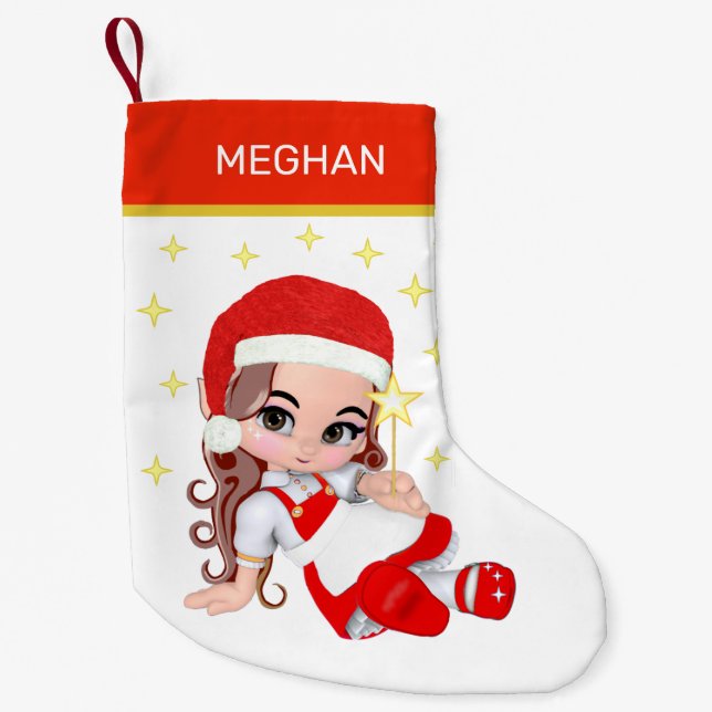 Meia De Natal Pequena Carol Fairy Girl & Estrelas (Frente)