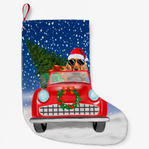 Meia De Natal Pequena Carro-Condutor De Cachorro De Cocker Espanhol No N
