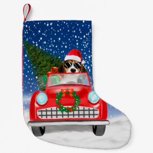 Meia De Natal Pequena Carro Condutor De Cachorros De Beagle No Natal Da