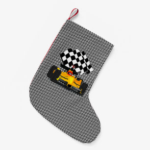 Meia De Natal Pequena Carro Race Amarelo