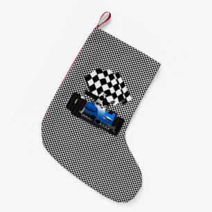 Meia De Natal Pequena Carro Race Azul