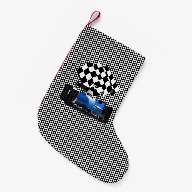 Meia De Natal Pequena Carro Race Azul (Frente (Pendurada))