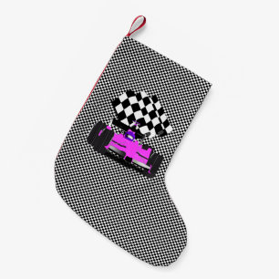 Meia De Natal Pequena Carro Race Rosa