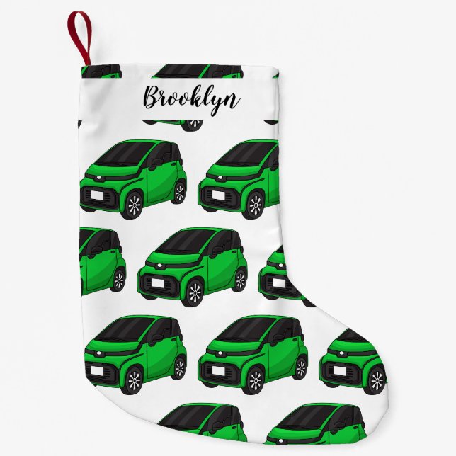 Meia De Natal Pequena Carro verde e fino (Frente)