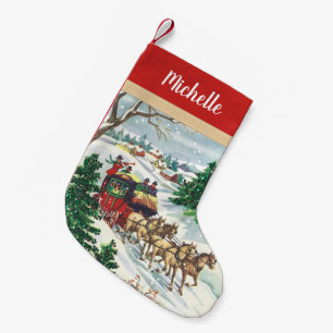 Meia De Natal Pequena Carruagem puxado a cavalo do inverno do vintage