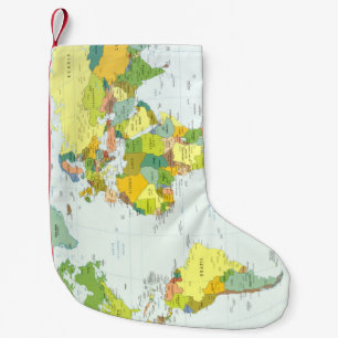 Meia De Natal Pequena Cartaz do Atlas Político do Mapa Mundial: Decoraçã