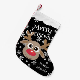 Meia De Natal Pequena Cartoon Bonito Reindeer White Flocos de Neve Preto