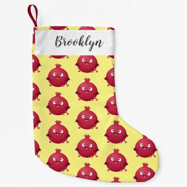 Meia De Natal Pequena Cartoon de fruta de romã giro (Frente)