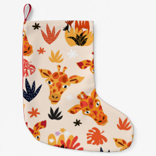 Meia De Natal Pequena Cartoon Girafa: Padrão Floral de Savana