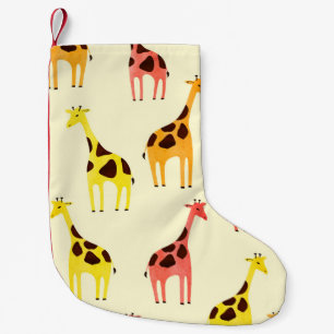 Meia De Natal Pequena Cartoon Giraffe: Padrão Colorido de Vintage.