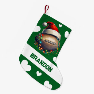 Meia De Natal Pequena Cartoon Green Feliz American Football Name