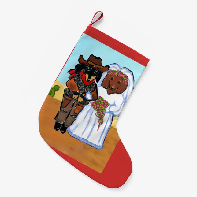 Meia De Natal Pequena Casamento Doxie (Frente (Pendurada))