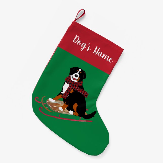 Meia De Natal Pequena Casas de Natal Personalizadas Bernese Mt Dog (Frente (Pendurada))
