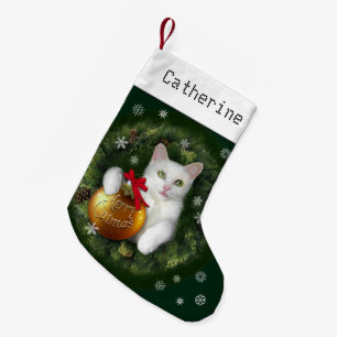 Meia De Natal Pequena Catmas alegre com (ou sem) seu nome