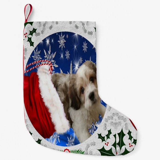 Meia De Natal Pequena Cavachon Stocking, Cachorro de Natal (Frente)