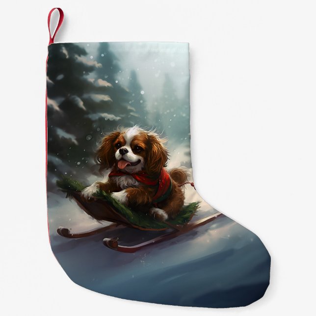 Meia De Natal Pequena Cavalier King Charles Spaniel neve de Natal (Frente)