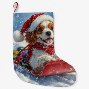 Meia De Natal Pequena Cavalier King Charles Spaniel Trenó de Cachorro Na