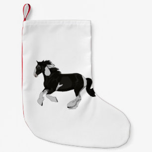 Meia De Natal Pequena Cavalo aciganado de Vanner do Pinto preto e branco
