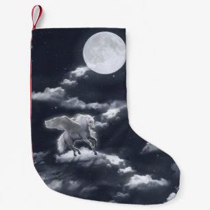 Meia De Natal Pequena Cavalo branco alado: céu iluminado pela lua.