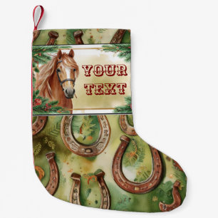 Meia De Natal Pequena Cavalo com Fundo de Ferraduras Equestres