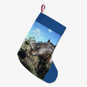 Meia De Natal Pequena Cavalo de Natal com rosto engraçado