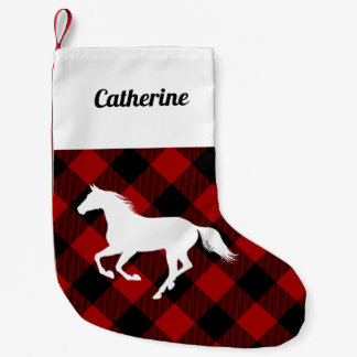 Meia De Natal Pequena Cavalo na Xadrez Red Buffalo Personalizada