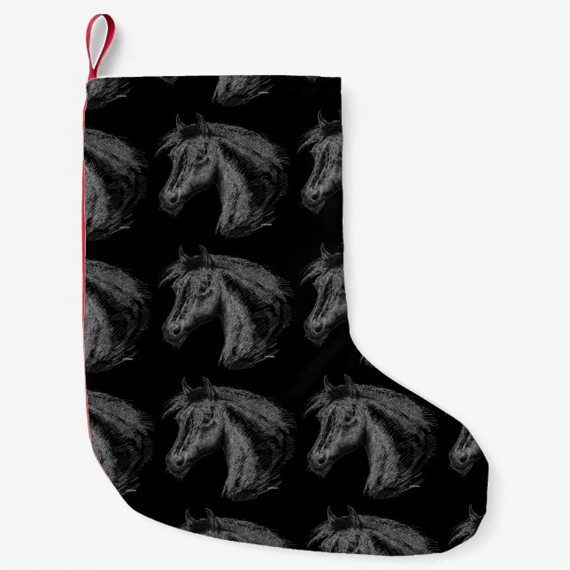 Meia De Natal Pequena Cavalo: Preto (Frente)