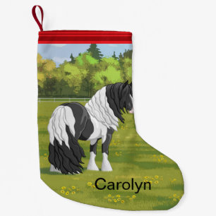 Meia De Natal Pequena Cavalo Preto Pinto Piebald Vanner