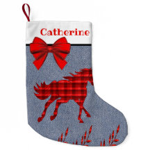 Cavalo Vermelho Ocidental Da Xadrez Em Faux Denim