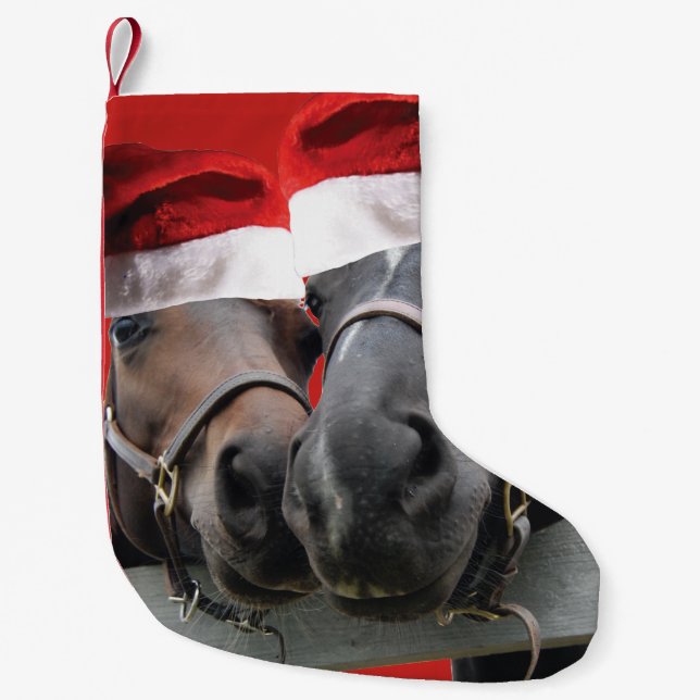 Meia De Natal Pequena Cavalos de Natal (Frente)