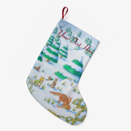 Meia De Natal Pequena cena bonito da neve da raposa e do Natal dos