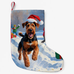 Meia De Natal Pequena Cena de Neve Festiva de Natal Airedale