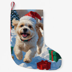 Meia De Natal Pequena Cena de neve festiva de Natal do Bichon Frise