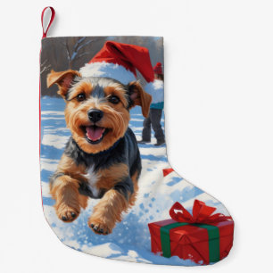 Meia De Natal Pequena Cena de neve festiva de Natal do Biewer Terrier