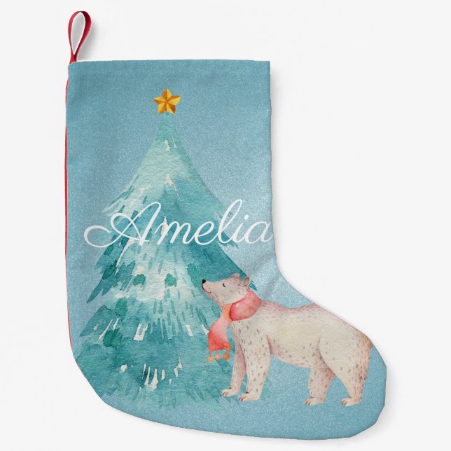 Meia De Natal Pequena Cena Florestal Personalizada (Frente)