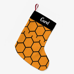 Meia De Natal Pequena Cerca preta em laranja