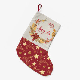 Meia De Natal Pequena Cervos rústicos naturais personalizados da