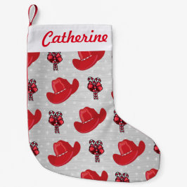 Meia De Natal Pequena Chapéu de Cowboy e Canas Doces no Natal de Prata