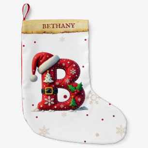 Meia De Natal Pequena Chapéu de Papai Noel Vermelho Natal Letra B Nome